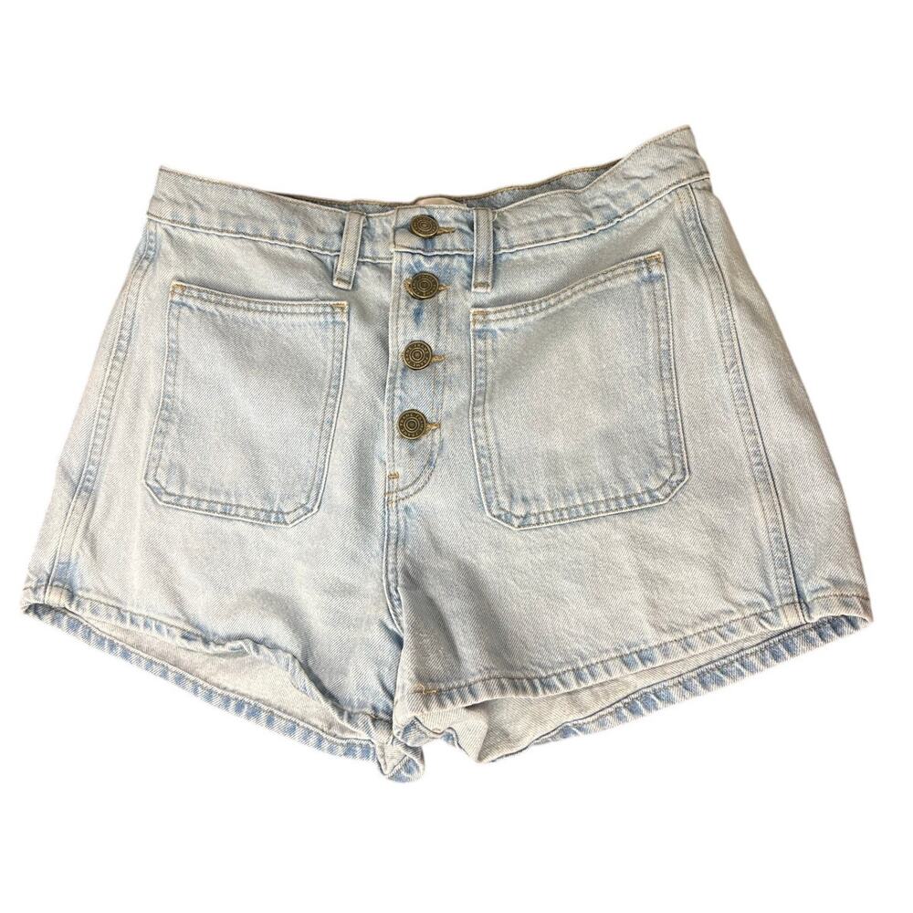 FRAME Le Bardot Light Wash Denim Front Button Patch Pocket Shorts Size 28